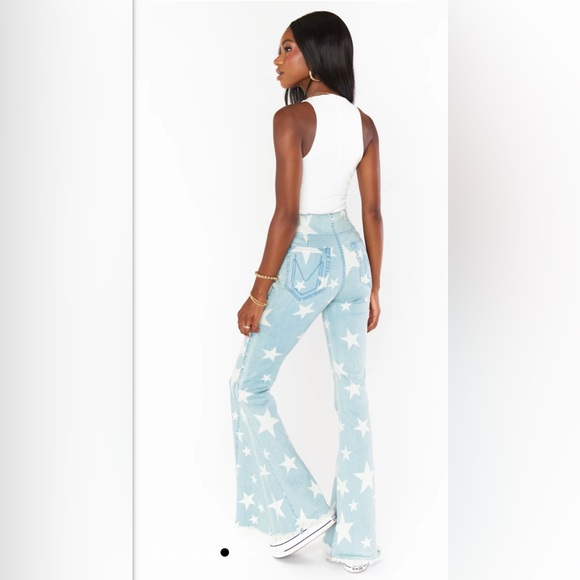 Preowned Show Me Your MuMu Light Blue Stars Berkeley Bells Flare Jeans Sz 28 - Picture 13 of 15
